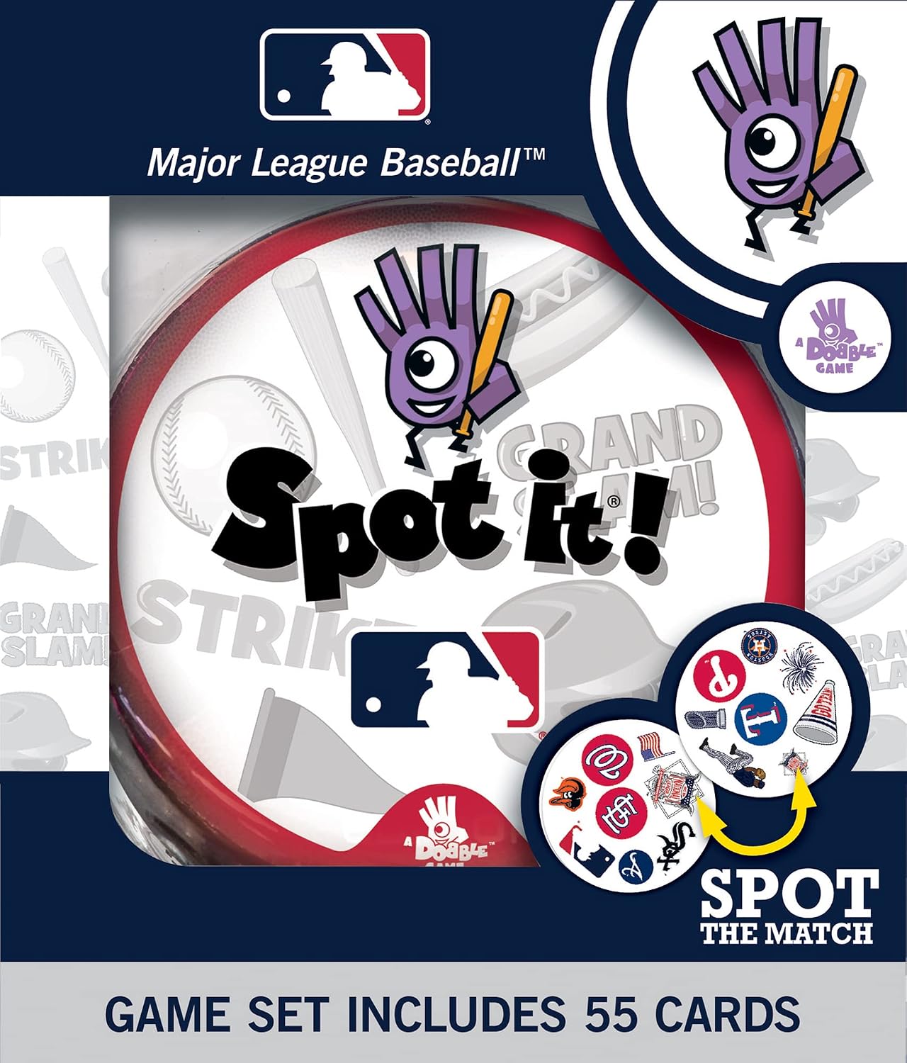 MasterPieces MLB Spot It game collector tin with 55 cards
