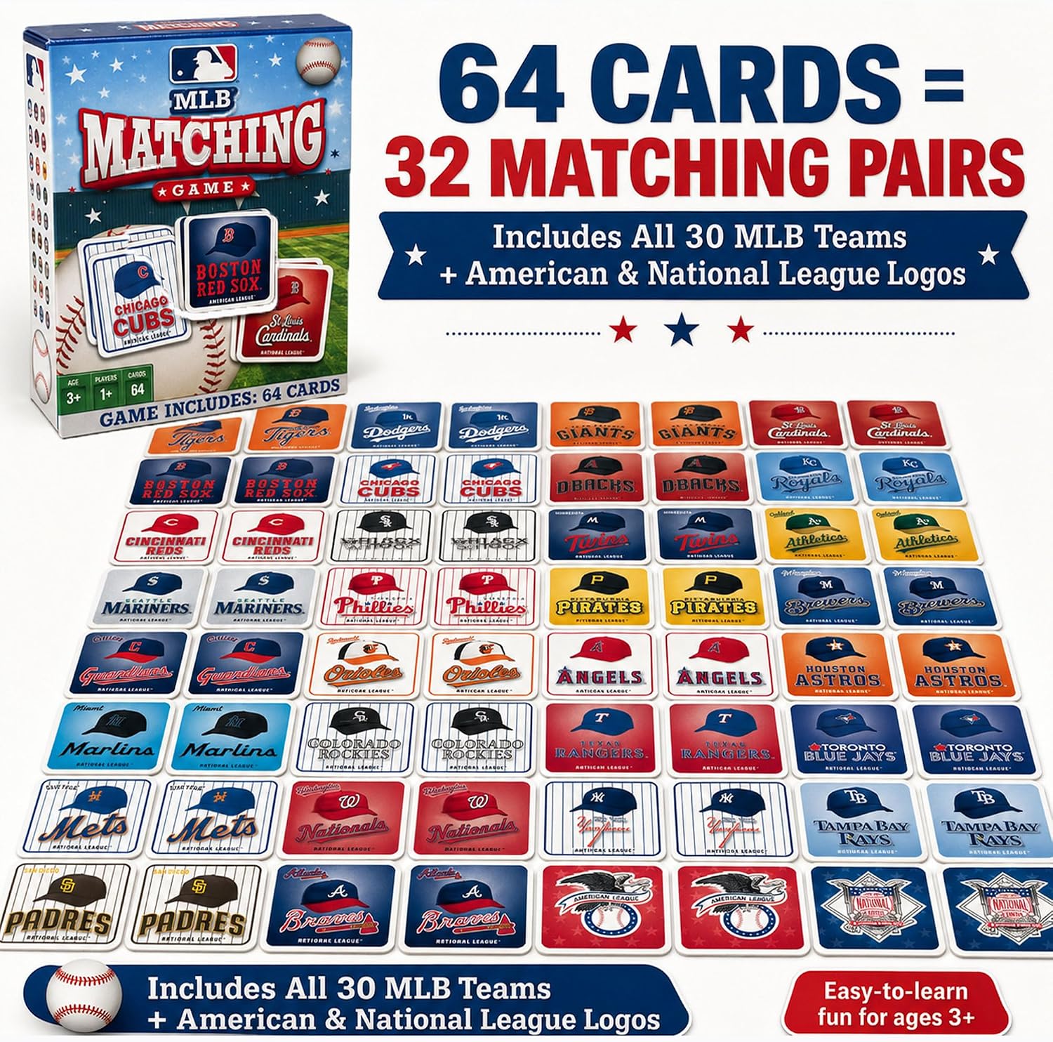MLB Matching Game showing all 30 team card pairs